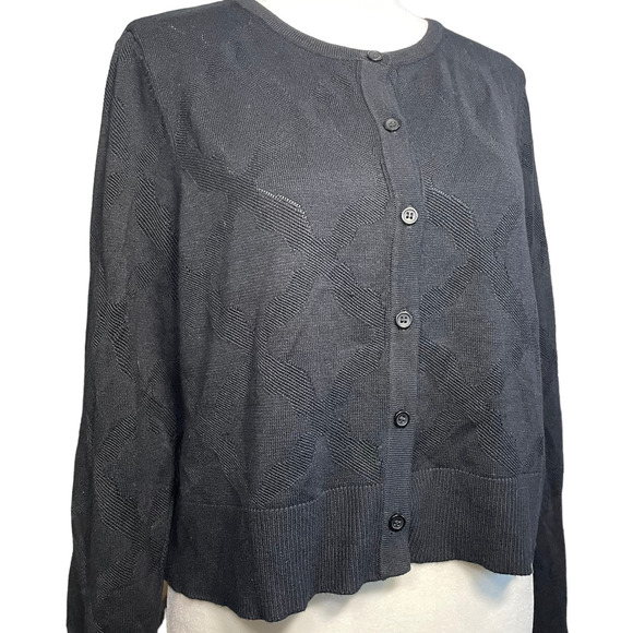 Jason Wu Jacquard‎ Cropped Knit Cardigan Sweater Classic Black Women's M Capsule - Picture 3 of 12